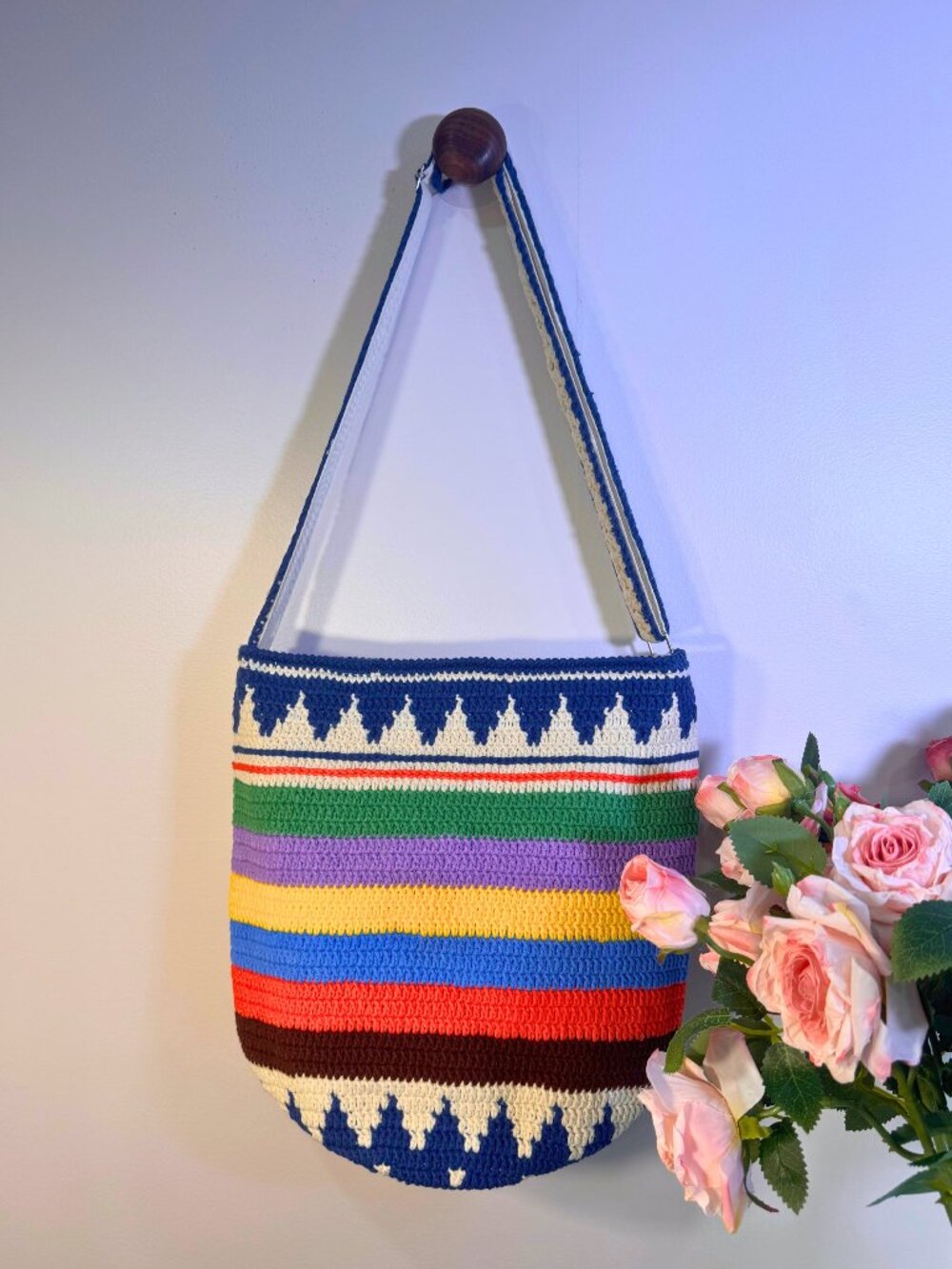 Handmade Blue Chevron Crochet Tote